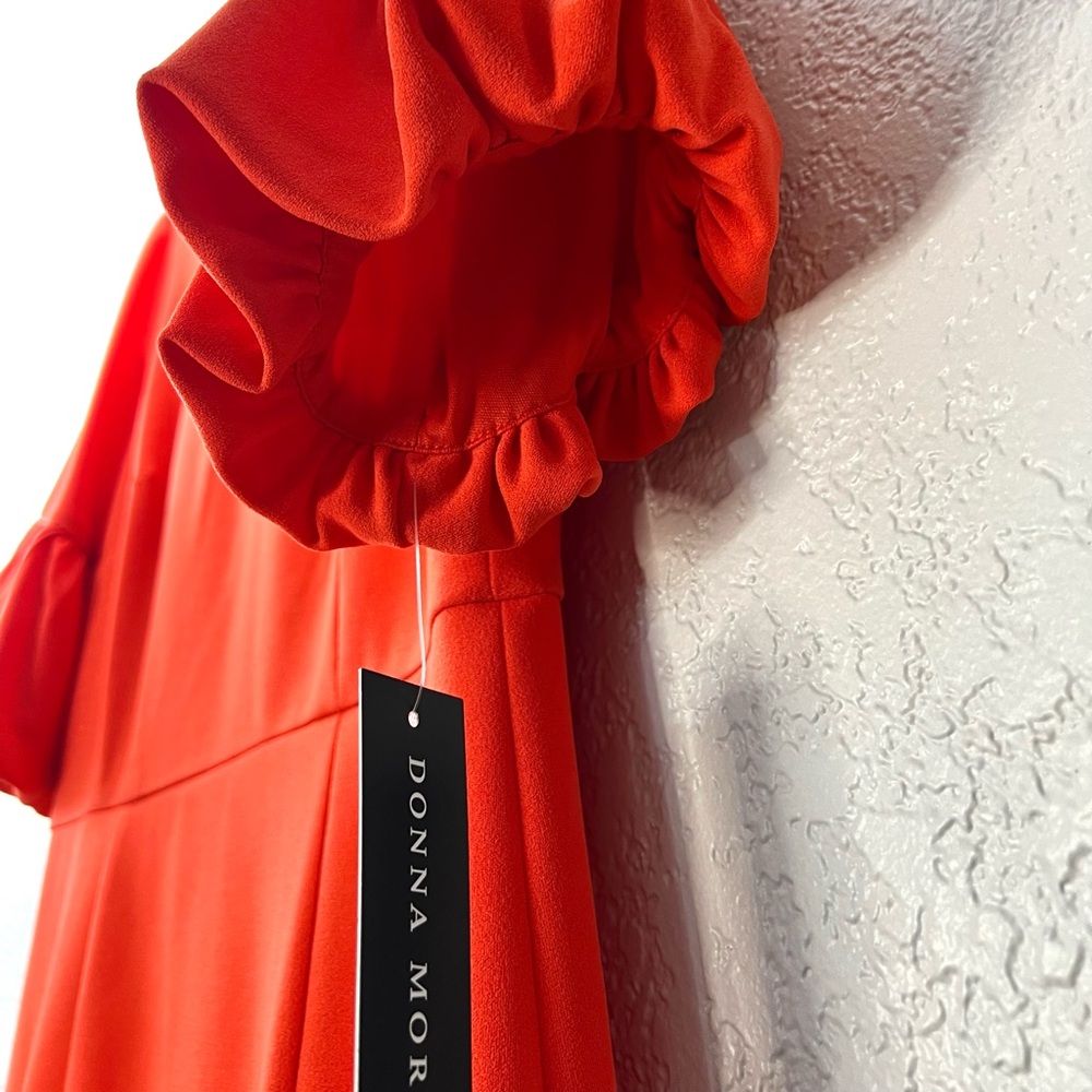 Donna Morgan Red Shift Dress Puff Sleeve Knee Length Elegant Work Cocktail 10 - Picture 8 of 9